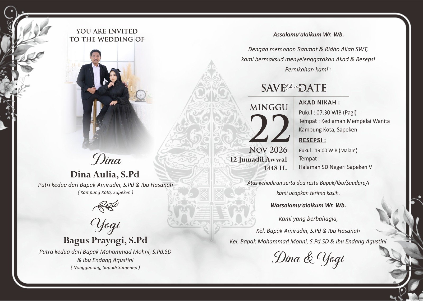 Kartu Undangan Dina & Yogi